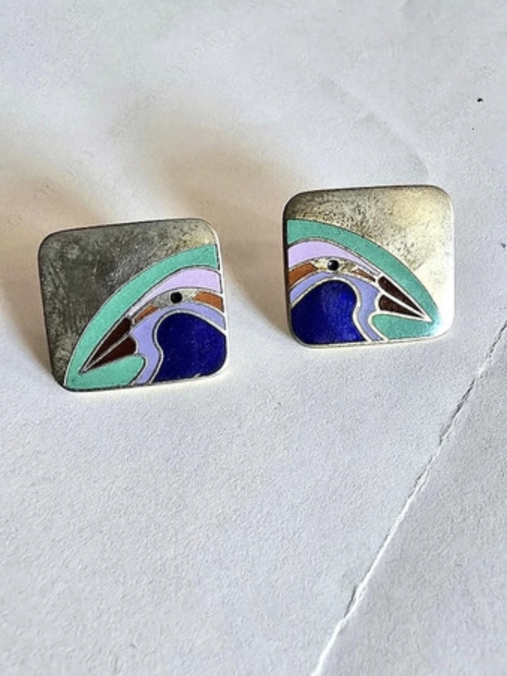 Laurel Burch Enamel Brooch Pair in Gold & Blue